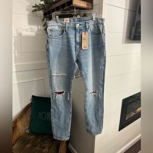 Men’s Levi’s 512 Slim Taper NWT 36x34 Light Wash Distressed Rips Plaid